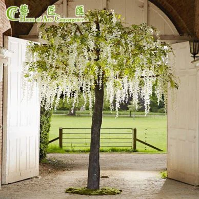Biały duży plastik Sztuczne Wisteria Blossom Tree